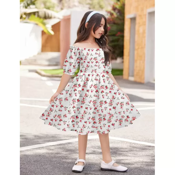 Arshiner Girls Summer Dress Short Puff Sleeve Floral Printed Casual Dresses for 4-13 Years