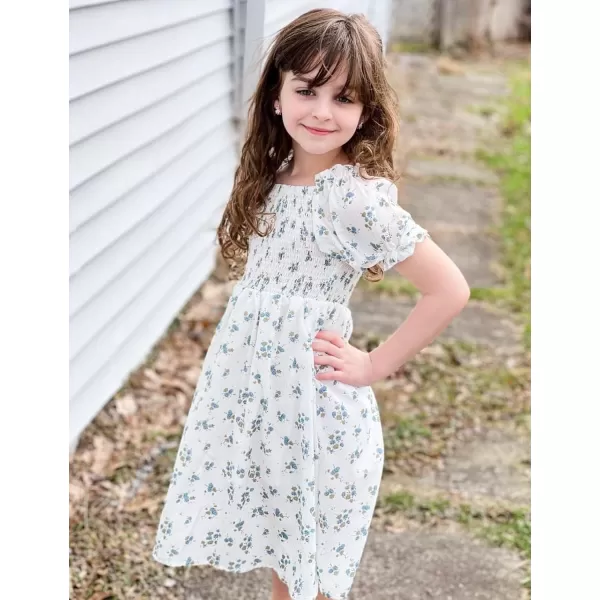 Arshiner Girls Summer Dress Short Puff Sleeve Floral Printed Casual Dresses for 4-13 Years