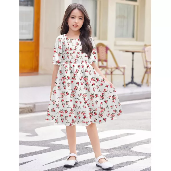 Arshiner Girls Summer Dress Short Puff Sleeve Floral Printed Casual Dresses for 4-13 Years