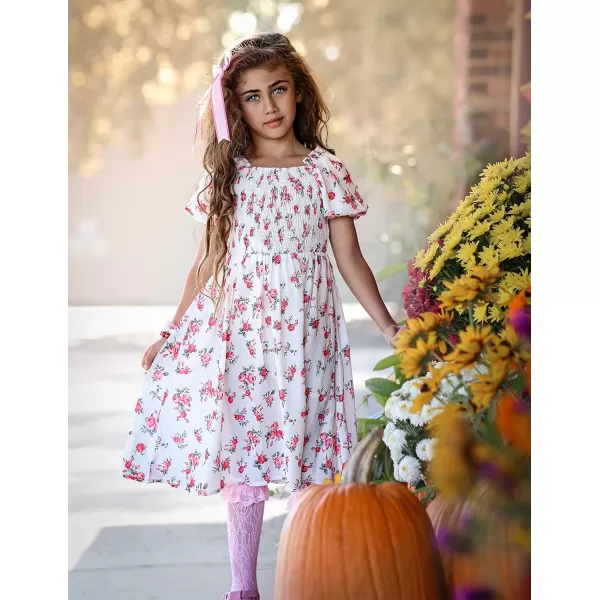 Arshiner Girls Summer Dress Short Puff Sleeve Floral Printed Casual Dresses for 4-13 Years