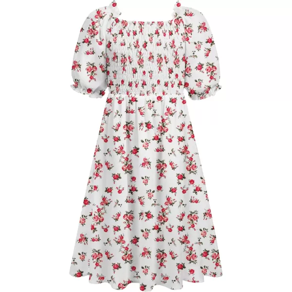 Arshiner Girls Summer Dress Short Puff Sleeve Floral Printed Casual Dresses for 4-13 Years