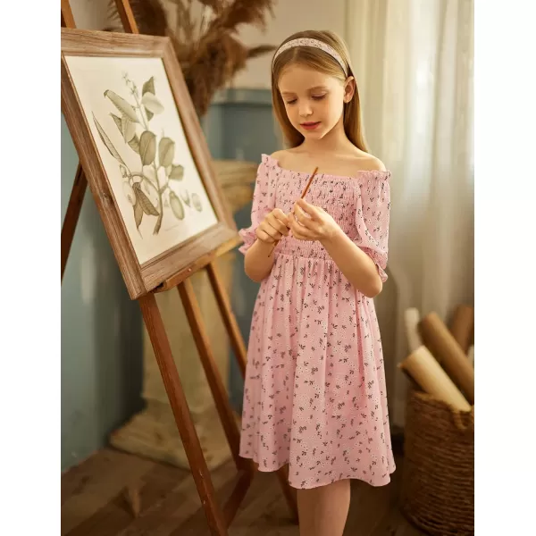 Arshiner Girls Summer Dress Short Puff Sleeve Floral Printed Casual Dresses for 4-13 Years