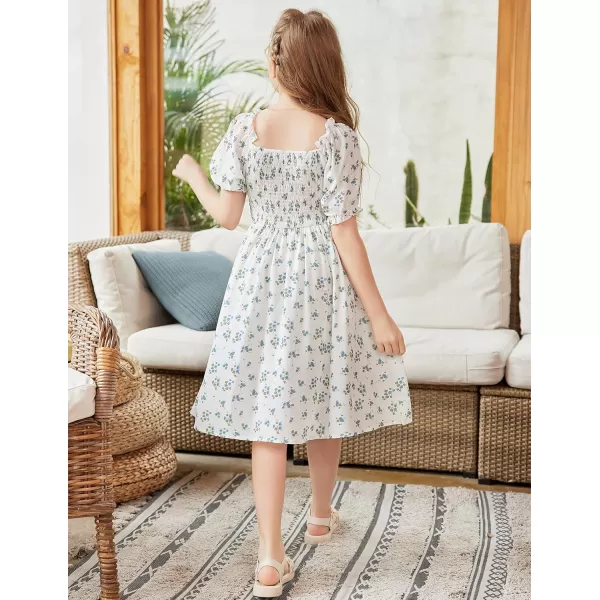 Arshiner Girls Summer Dress Short Puff Sleeve Floral Printed Casual Dresses for 4-13 Years