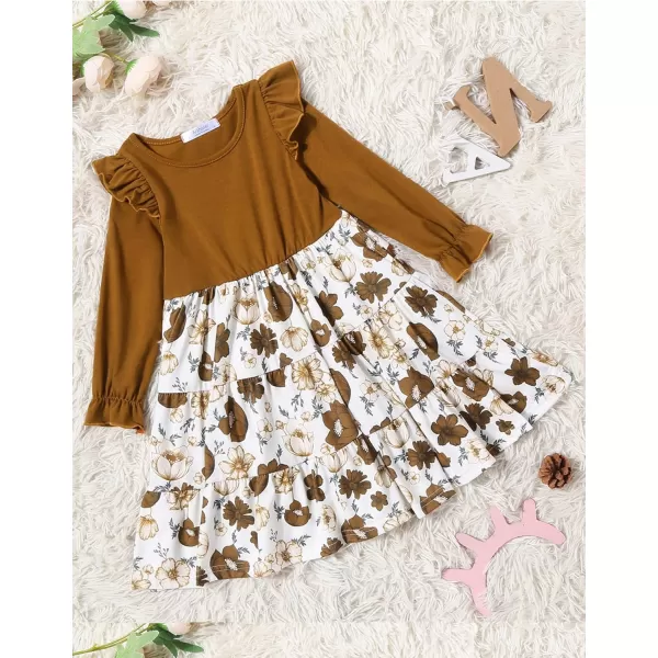 Arshiner Toddler Girls Dress Ruffle Long Sleeve Casual Tiered Swing Dresses with Pockets