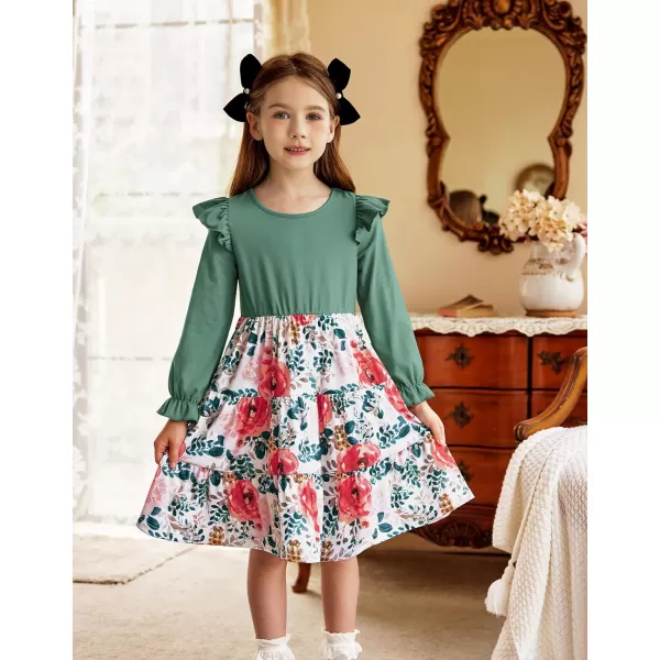Arshiner Toddler Girls Dress Ruffle Long Sleeve Casual Tiered Swing Dresses with Pockets