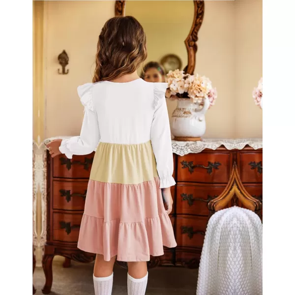 Arshiner Toddler Girls Dress Ruffle Long Sleeve Casual Tiered Swing Dresses with Pockets
