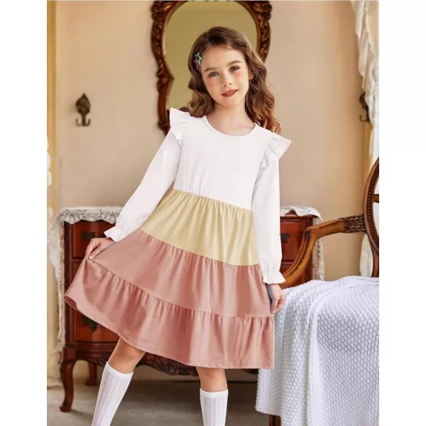 Arshiner Toddler Girls Dress Ruffle Long Sleeve Casual Tiered Swing Dresses with Pockets