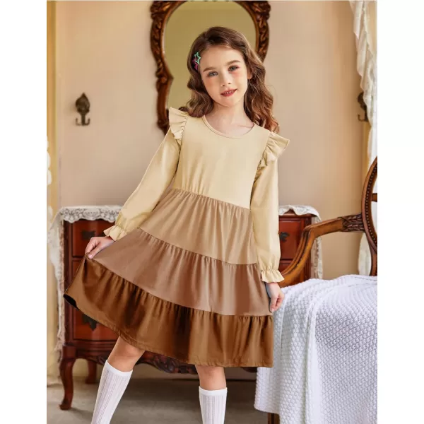 Arshiner Toddler Girls Dress Ruffle Long Sleeve Casual Tiered Swing Dresses with Pockets