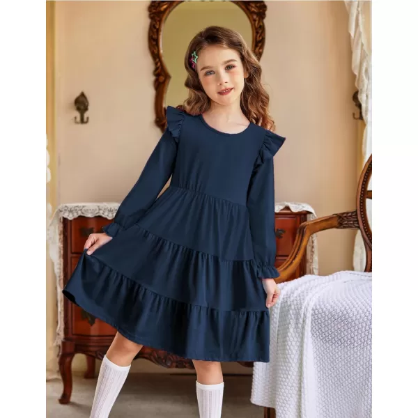 Arshiner Toddler Girls Dress Ruffle Long Sleeve Casual Tiered Swing Dresses with Pockets