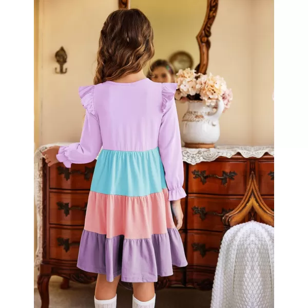 Arshiner Toddler Girls Dress Ruffle Long Sleeve Casual Tiered Swing Dresses with Pockets