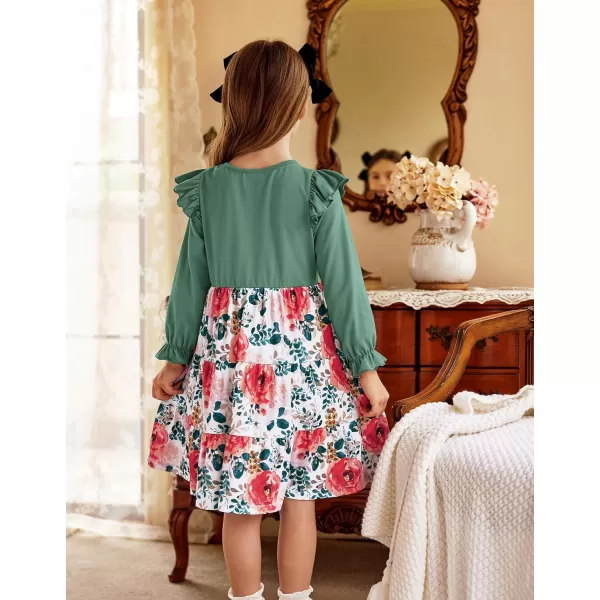 Arshiner Toddler Girls Dress Ruffle Long Sleeve Casual Tiered Swing Dresses with Pockets