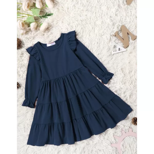 Arshiner Toddler Girls Dress Ruffle Long Sleeve Casual Tiered Swing Dresses with Pockets