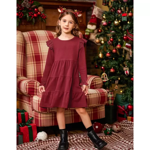 Arshiner Toddler Girls Dress Ruffle Long Sleeve Casual Tiered Swing Dresses with Pockets