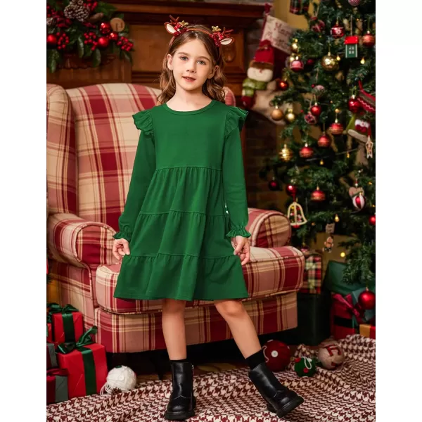 Arshiner Toddler Girls Dress Ruffle Long Sleeve Casual Tiered Swing Dresses with Pockets
