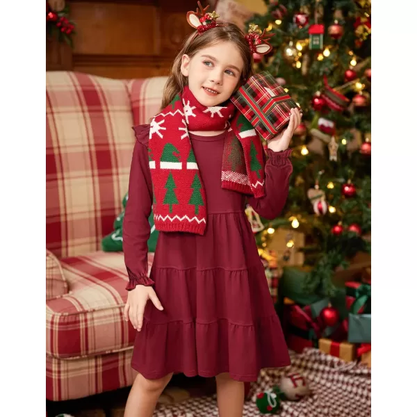 Arshiner Toddler Girls Dress Ruffle Long Sleeve Casual Tiered Swing Dresses with Pockets
