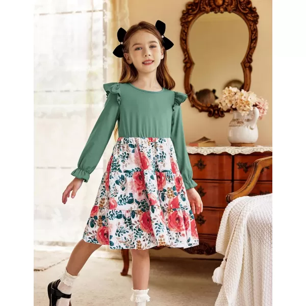 Arshiner Toddler Girls Dress Ruffle Long Sleeve Casual Tiered Swing Dresses with Pockets