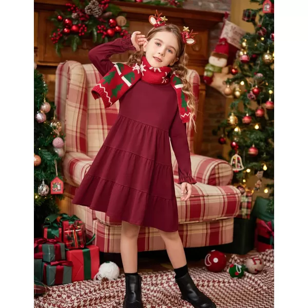 Arshiner Toddler Girls Dress Ruffle Long Sleeve Casual Tiered Swing Dresses with Pockets