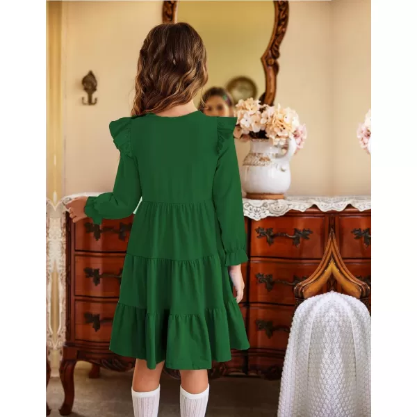 Arshiner Toddler Girls Dress Ruffle Long Sleeve Casual Tiered Swing Dresses with Pockets