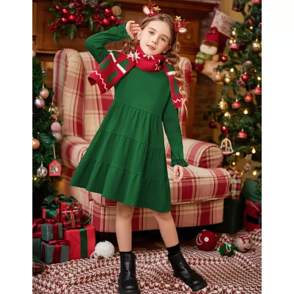 Arshiner Toddler Girls Dress Ruffle Long Sleeve Casual Tiered Swing Dresses with Pockets