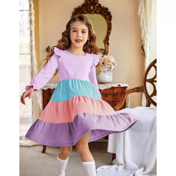 Arshiner Toddler Girls Dress Ruffle Long Sleeve Casual Tiered Swing Dresses with Pockets