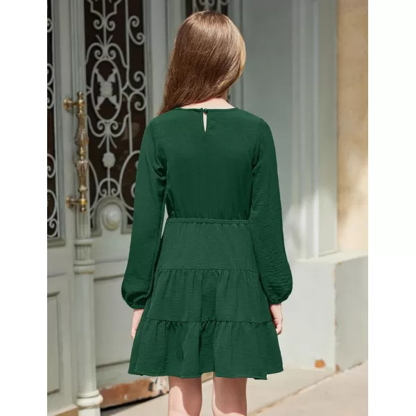 Arshiner Tween Girls Dresses Fall Long Sleeve V Neck Waist Tie Ruffle Tiered Swing Skater Dress