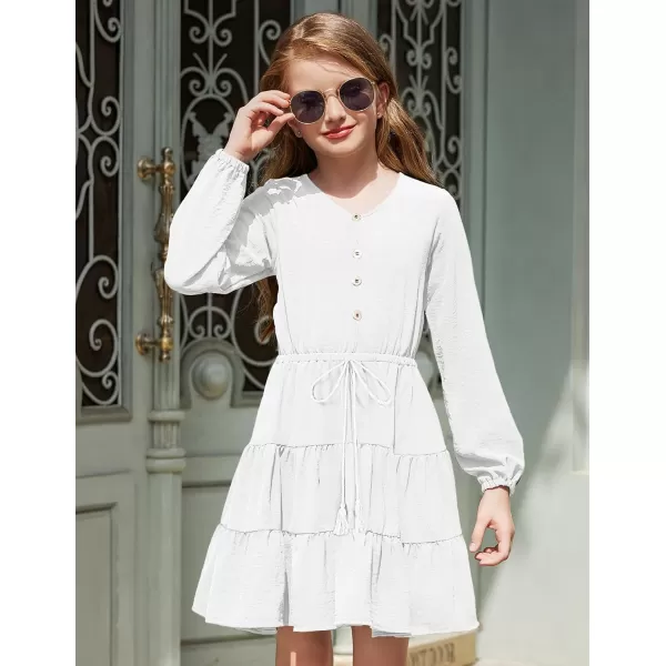 Arshiner Tween Girls Dresses Fall Long Sleeve V Neck Waist Tie Ruffle Tiered Swing Skater Dress
