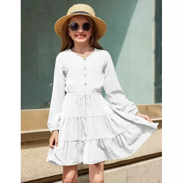 Arshiner Tween Girls Dresses Fall Long Sleeve V Neck Waist Tie Ruffle Tiered Swing Skater Dress