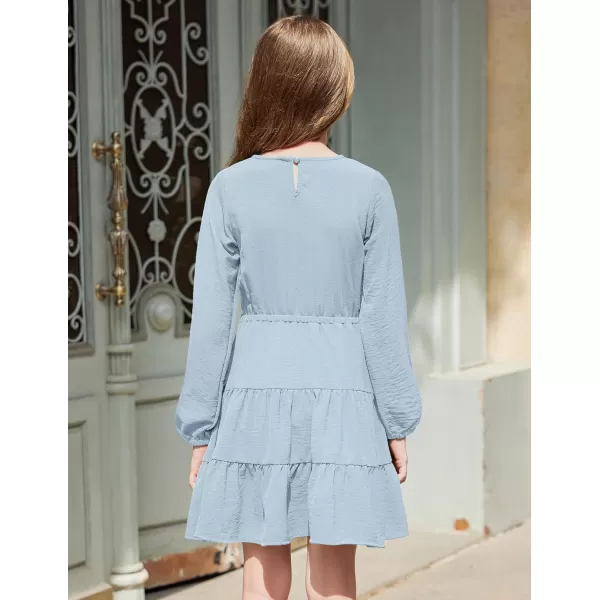 Arshiner Tween Girls Dresses Fall Long Sleeve V Neck Waist Tie Ruffle Tiered Swing Skater Dress