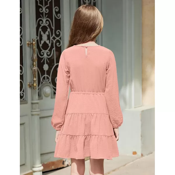 Arshiner Tween Girls Dresses Fall Long Sleeve V Neck Waist Tie Ruffle Tiered Swing Skater Dress