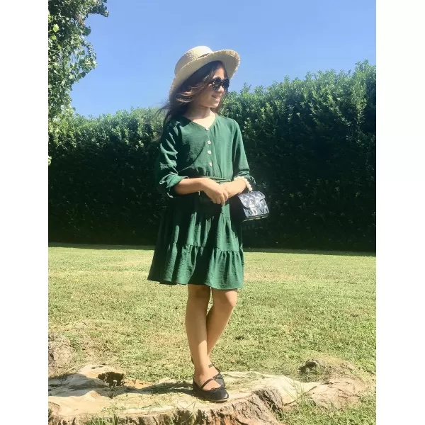 Arshiner Tween Girls Dresses Fall Long Sleeve V Neck Waist Tie Ruffle Tiered Swing Skater Dress