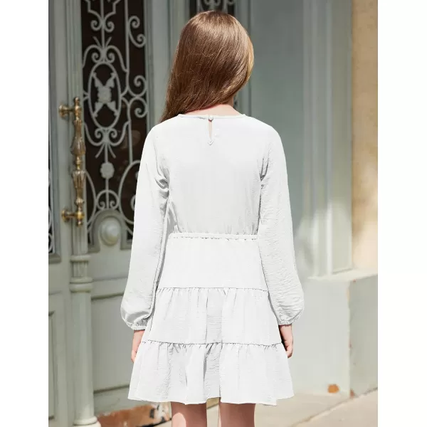 Arshiner Tween Girls Dresses Fall Long Sleeve V Neck Waist Tie Ruffle Tiered Swing Skater Dress