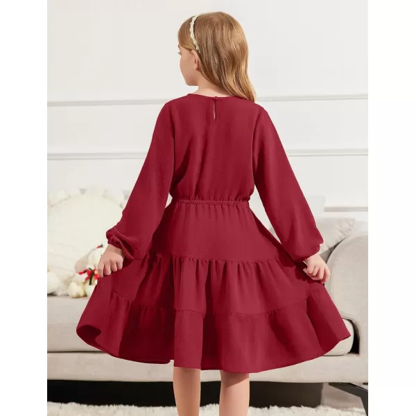Arshiner Tween Girls Dresses Fall Long Sleeve V Neck Waist Tie Ruffle Tiered Swing Skater Dress