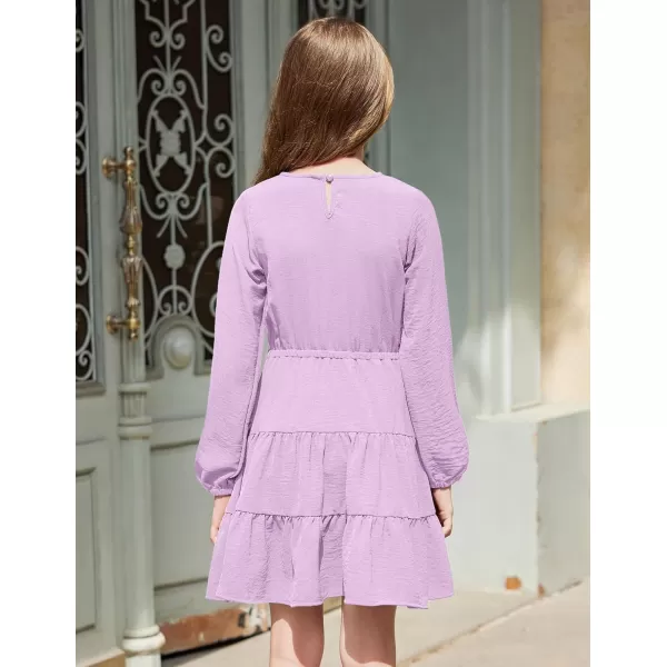 Arshiner Tween Girls Dresses Fall Long Sleeve V Neck Waist Tie Ruffle Tiered Swing Skater Dress