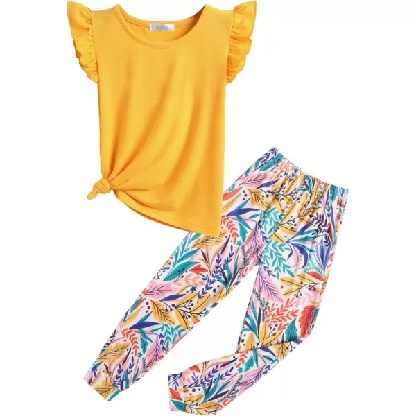 Arshiner 2 Piece Girl Clothes Outfits Spring Summer Ruffle Trim Tank Top Shirts and Pant Set with Pockets