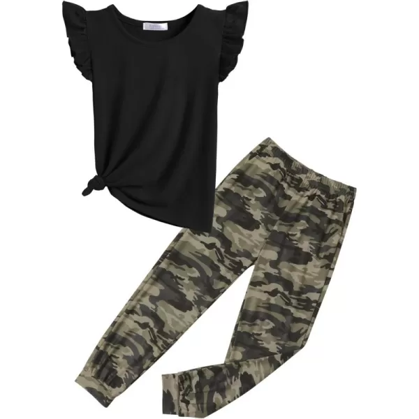Arshiner 2 Piece Girl Clothes Outfits Spring Summer Ruffle Trim Tank Top Shirts and Pant Set with Pockets