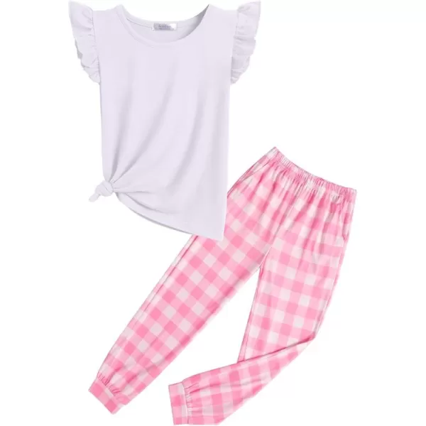 Arshiner 2 Piece Girl Clothes Outfits Spring Summer Ruffle Trim Tank Top Shirts and Pant Set with Pockets