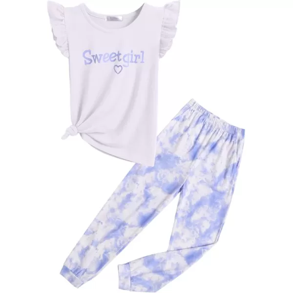 Arshiner 2 Piece Girl Clothes Outfits Spring Summer Ruffle Trim Tank Top Shirts and Pant Set with Pockets