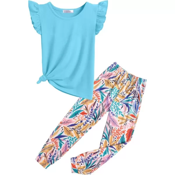 Arshiner 2 Piece Girl Clothes Outfits Spring Summer Ruffle Trim Tank Top Shirts and Pant Set with Pockets