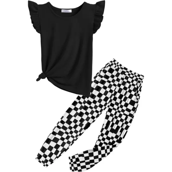 Arshiner 2 Piece Girl Clothes Outfits Spring Summer Ruffle Trim Tank Top Shirts and Pant Set with Pockets