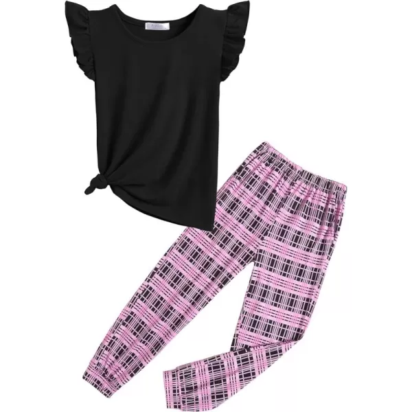 Arshiner 2 Piece Girl Clothes Outfits Spring Summer Ruffle Trim Tank Top Shirts and Pant Set with Pockets