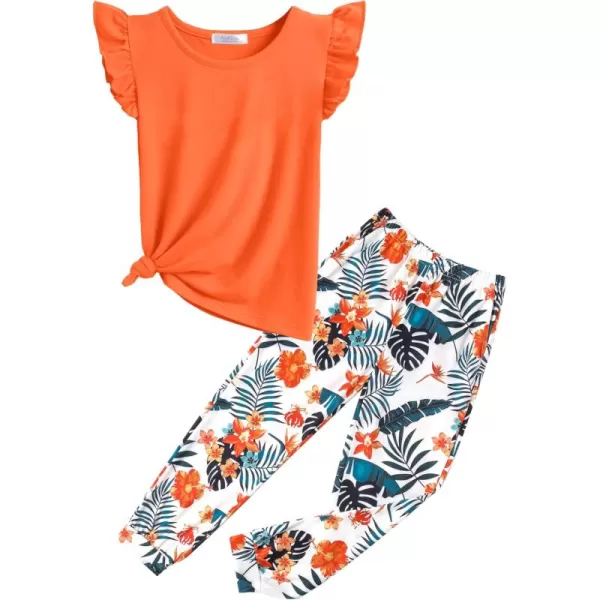 Arshiner 2 Piece Girl Clothes Outfits Spring Summer Ruffle Trim Tank Top Shirts and Pant Set with Pockets