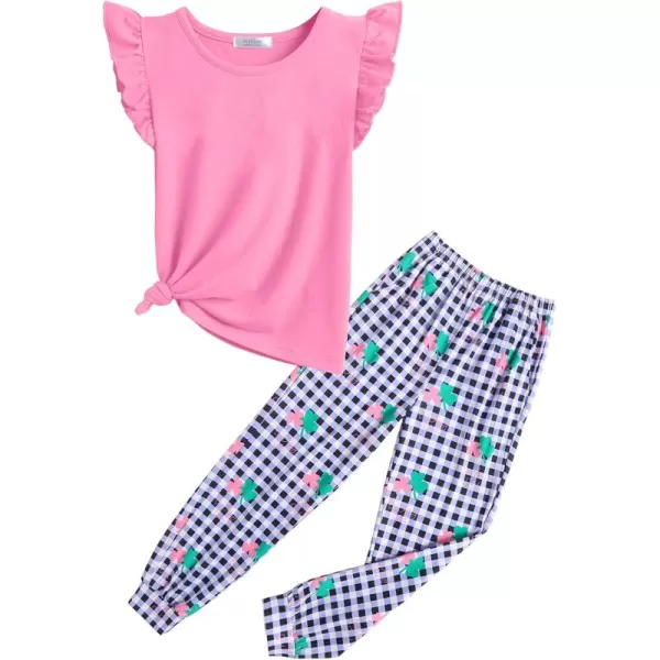 Arshiner 2 Piece Girl Clothes Outfits Spring Summer Ruffle Trim Tank Top Shirts and Pant Set with Pockets