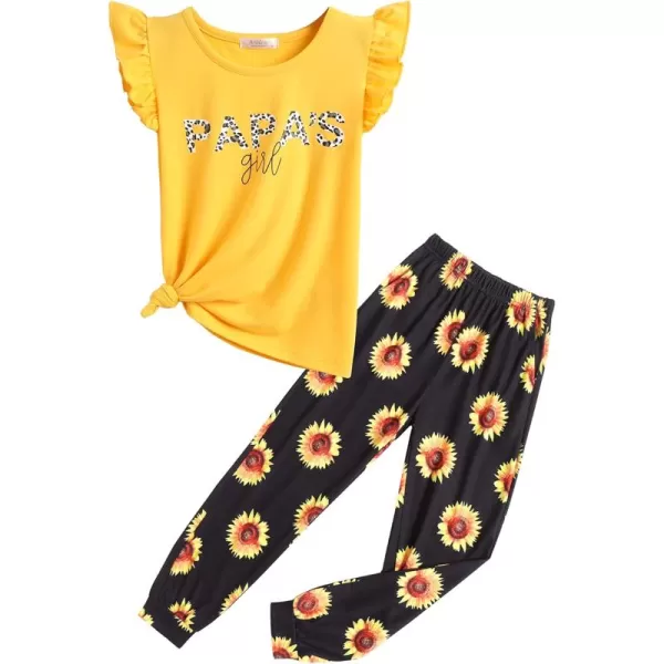 Arshiner 2 Piece Girl Clothes Outfits Spring Summer Ruffle Trim Tank Top Shirts and Pant Set with Pockets