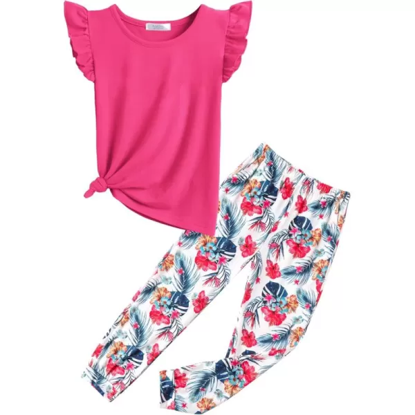 Arshiner 2 Piece Girl Clothes Outfits Spring Summer Ruffle Trim Tank Top Shirts and Pant Set with Pockets