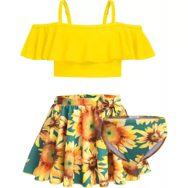 Arshiner 3 Piece Tween Girls Swimsuit Ruffle Sleeve Athletic Tankini Sport Swimwear with Swimming Skirt