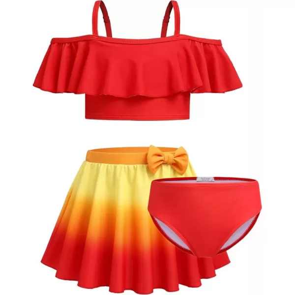 Arshiner 3 Piece Tween Girls Swimsuit Ruffle Sleeve Athletic Tankini Sport Swimwear with Swimming Skirt