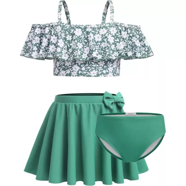 Arshiner 3 Piece Tween Girls Swimsuit Ruffle Sleeve Athletic Tankini Sport Swimwear with Swimming Skirt
