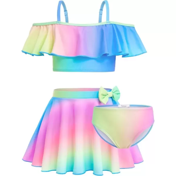Arshiner 3 Piece Tween Girls Swimsuit Ruffle Sleeve Athletic Tankini Sport Swimwear with Swimming Skirt