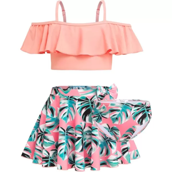 Arshiner 3 Piece Tween Girls Swimsuit Ruffle Sleeve Athletic Tankini Sport Swimwear with Swimming Skirt