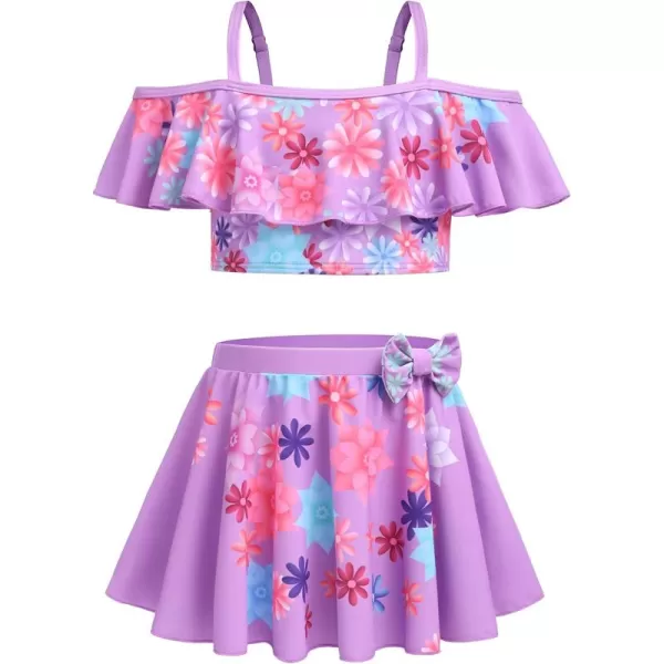 Arshiner 3 Piece Tween Girls Swimsuit Ruffle Sleeve Athletic Tankini Sport Swimwear with Swimming Skirt